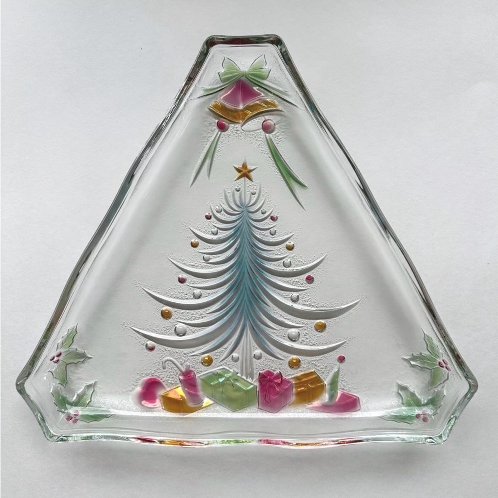 Mikasa Glass Holiday Triangle Shaped Serving Dish / Decoration